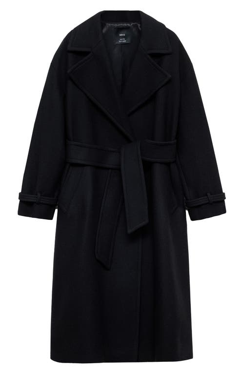 Mango Manteau Fait Main Avec Ceinture In Black