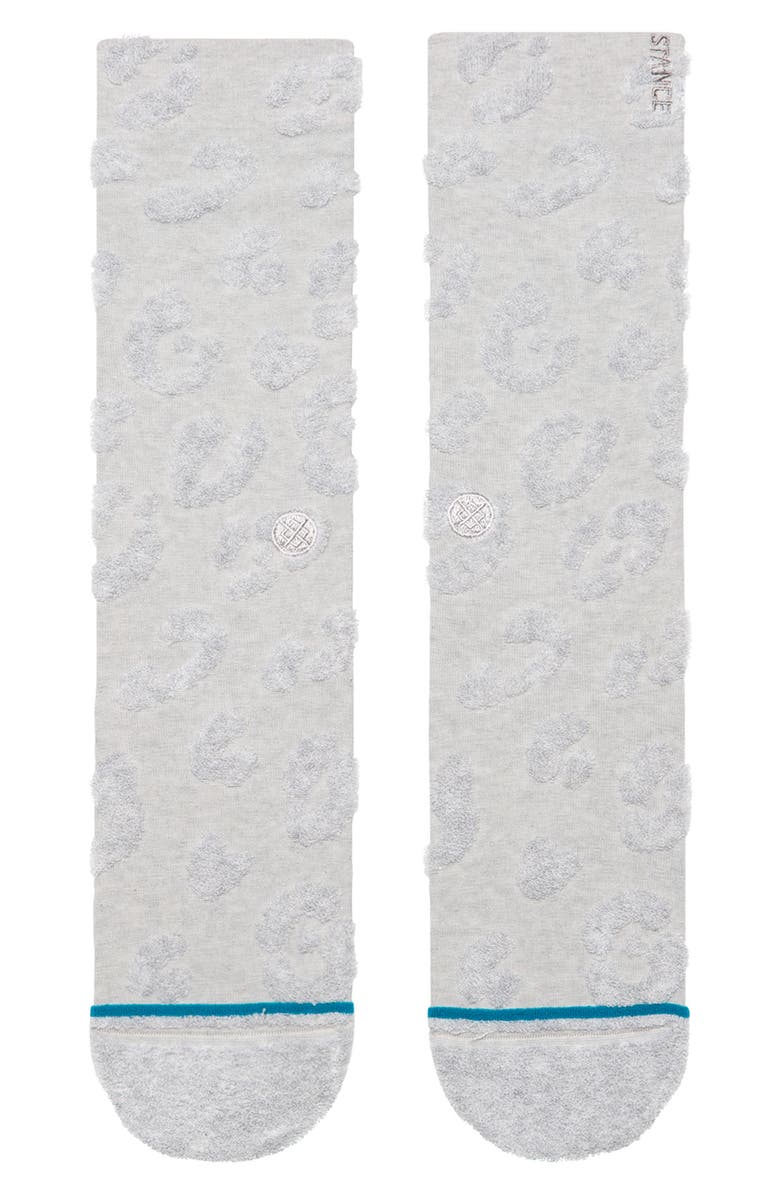 Stance Terry Cheetah Crew Socks, Alternate, color, Heather Grey