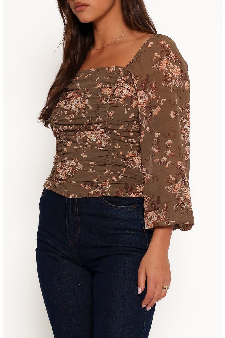 Maia Floral Ruched Top, Alternate, color, OLIVE FLORAL