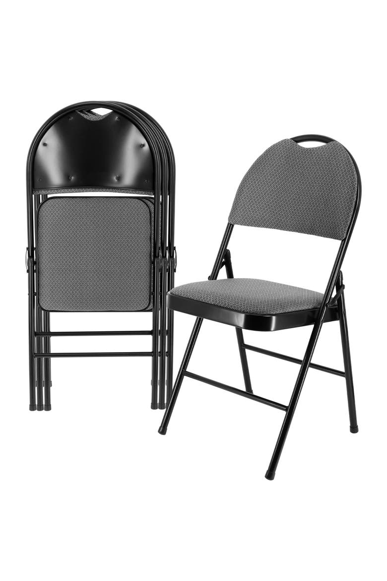 4 Piece Metal Folding Chair with Padded Seats and Top Handle, Main, color, Black