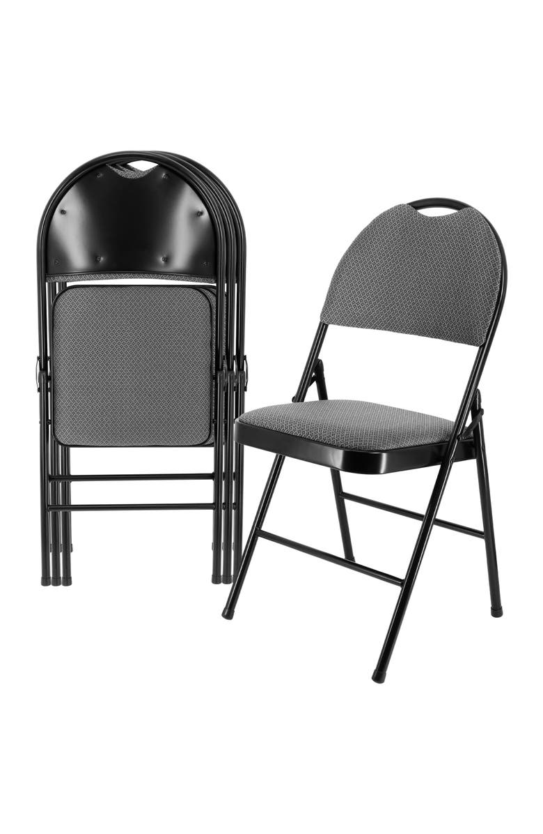 Elama 4 Piece Metal Folding Chair with Padded Seats and Top Handle, Main, color, Black