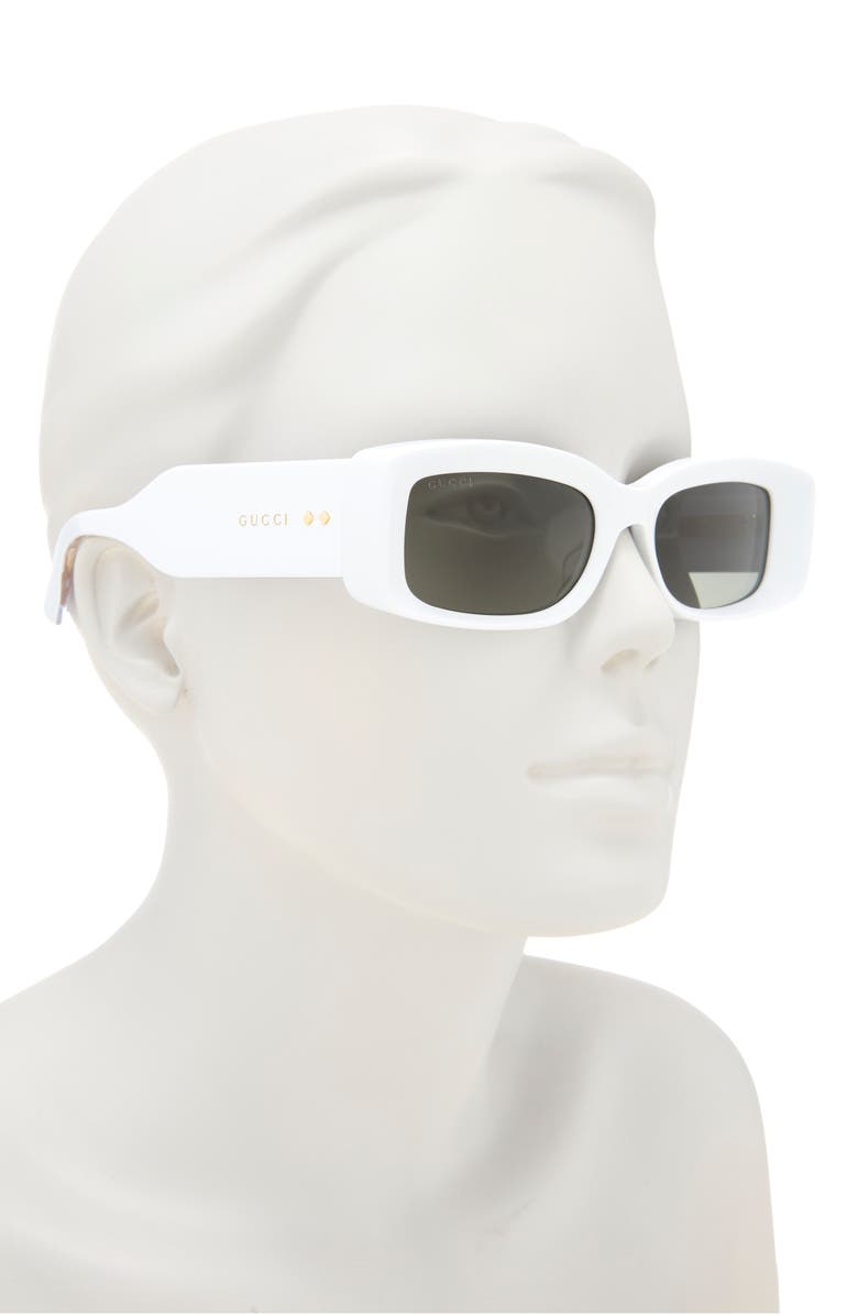 Gucci 53mm Rectangular Sunglasses, Alternate, color, White/Light Blue Grey