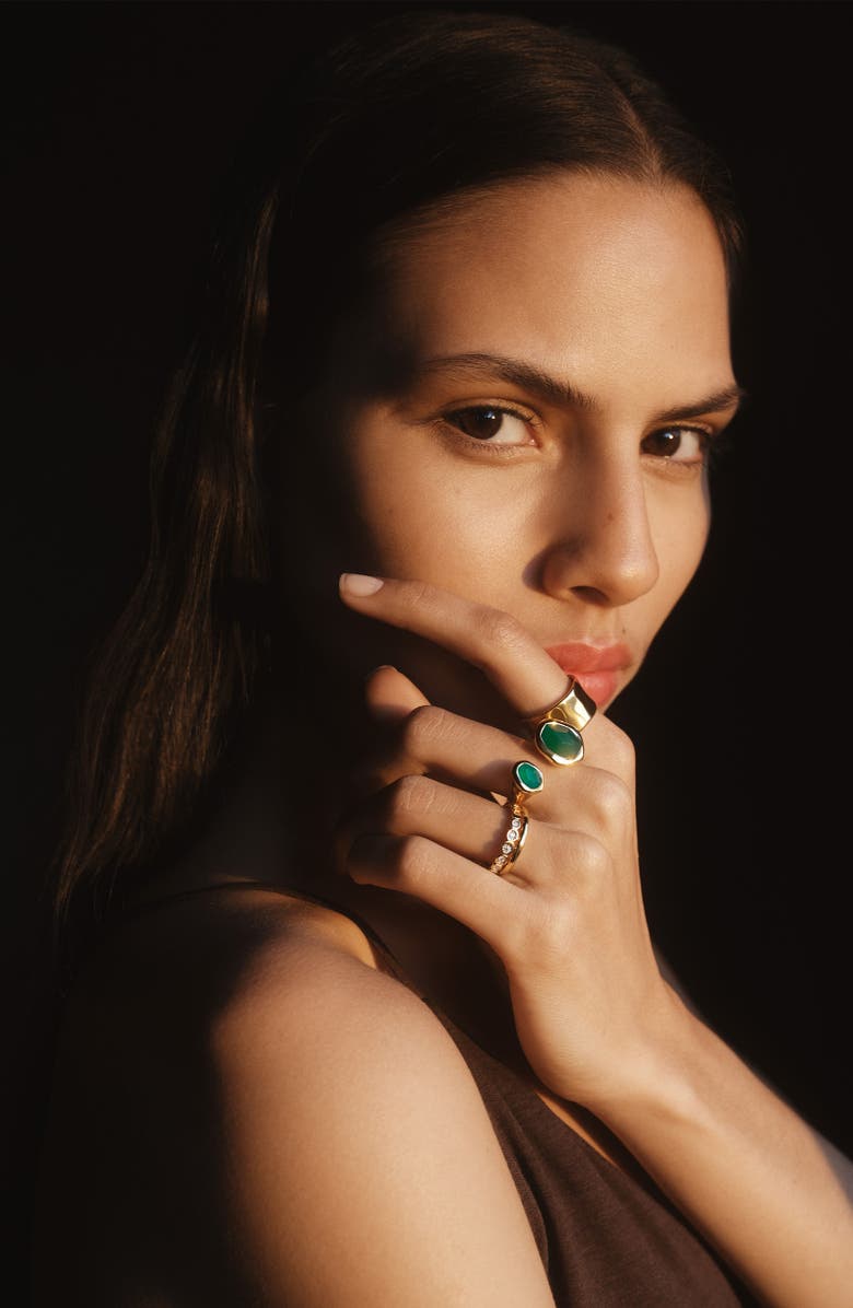 Monica Vinader Odyssey Green Onyx Open Ring, Alternate, color, 18Ct Gold Vermeil / Green Onyx
