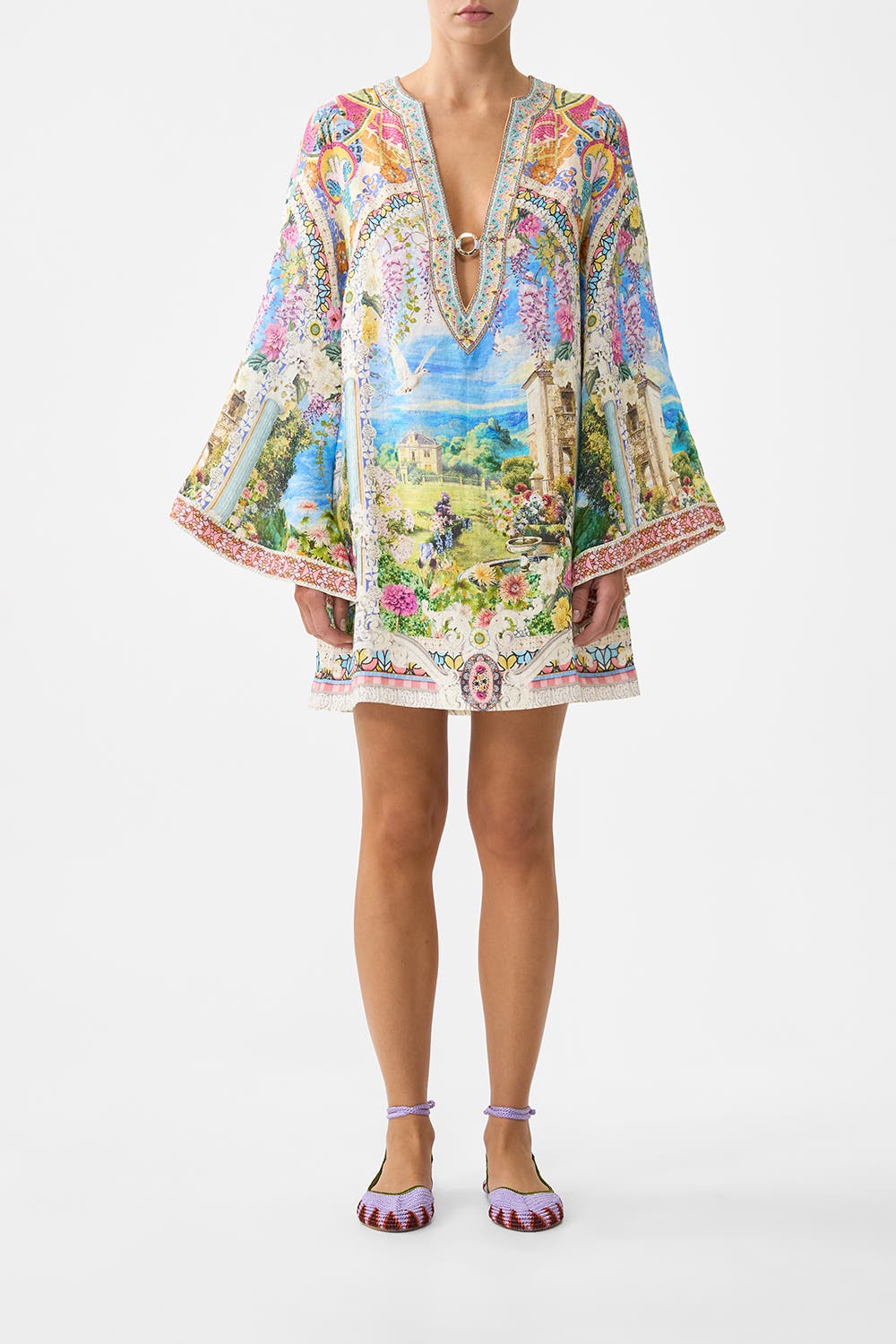 Deep V Neck Hardware Short Kaftan