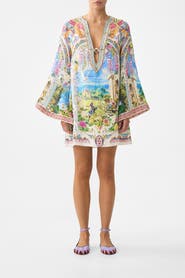 Camilla Deep V Neck Hardware Short Kaftan