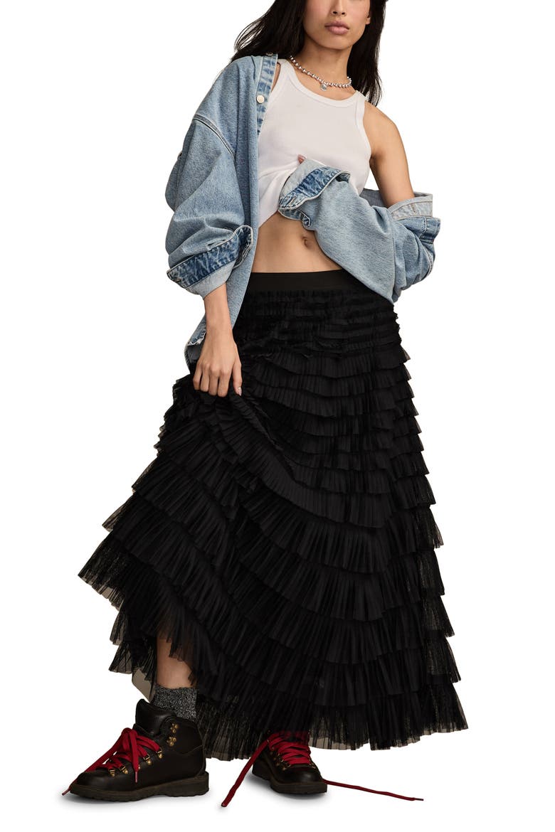 Tiered Ruffle Tulle Maxi Skirt, Alternate, color, CAVIAR