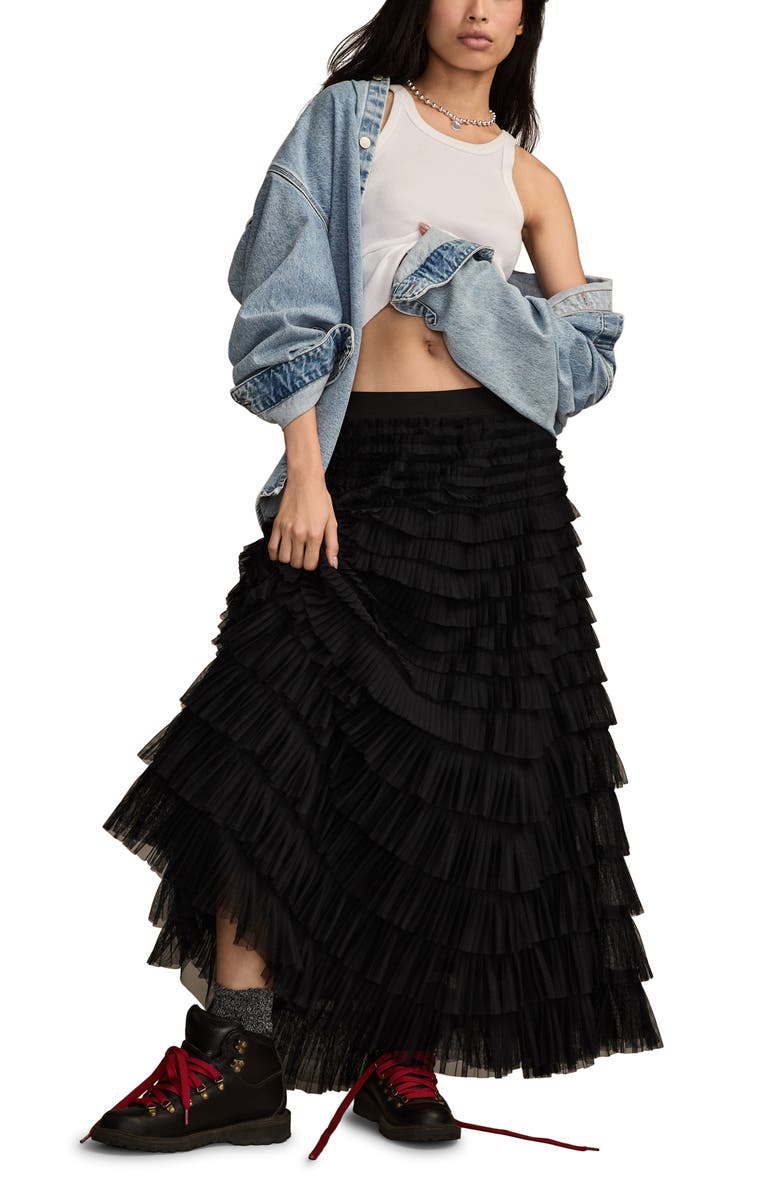 Lucky Brand Tiered Ruffle Tulle Maxi Skirt, Alternate, color, Caviar