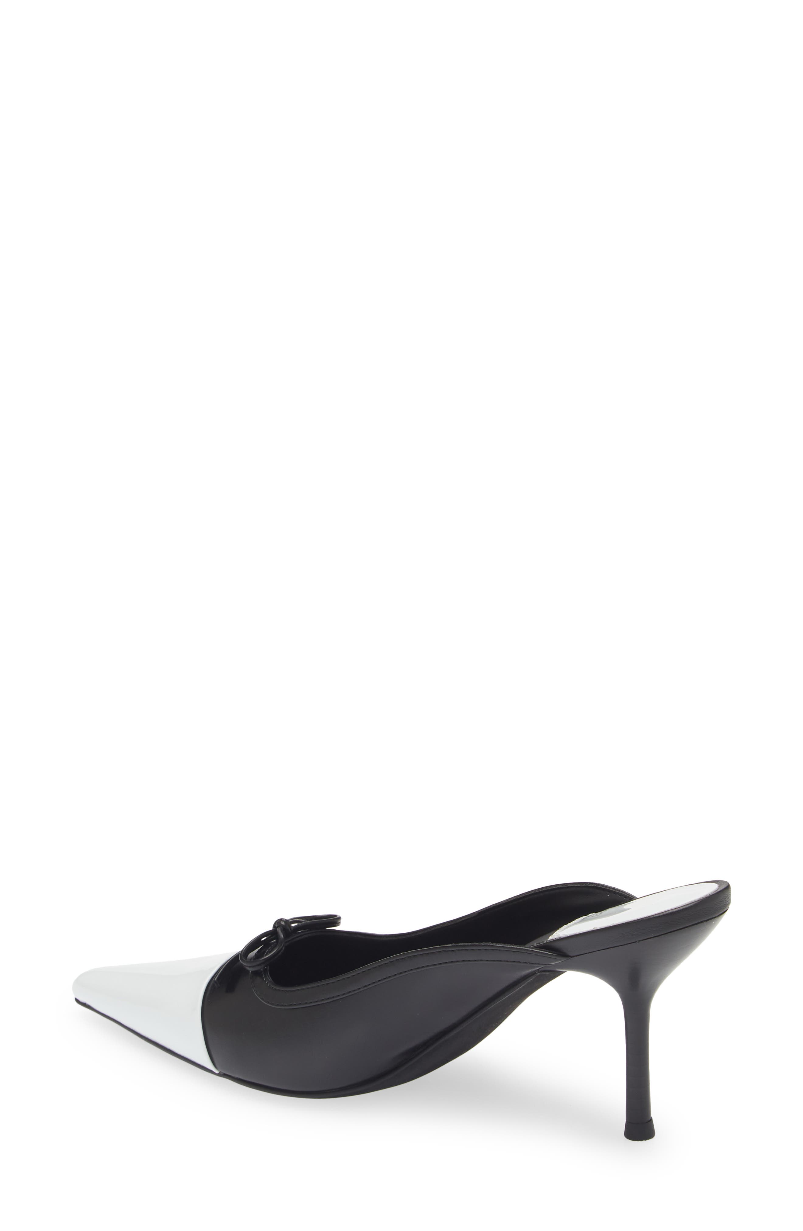 Chopine Pointed Cap Toe Mule, Alternate, color, WHITE PATENT BLACK