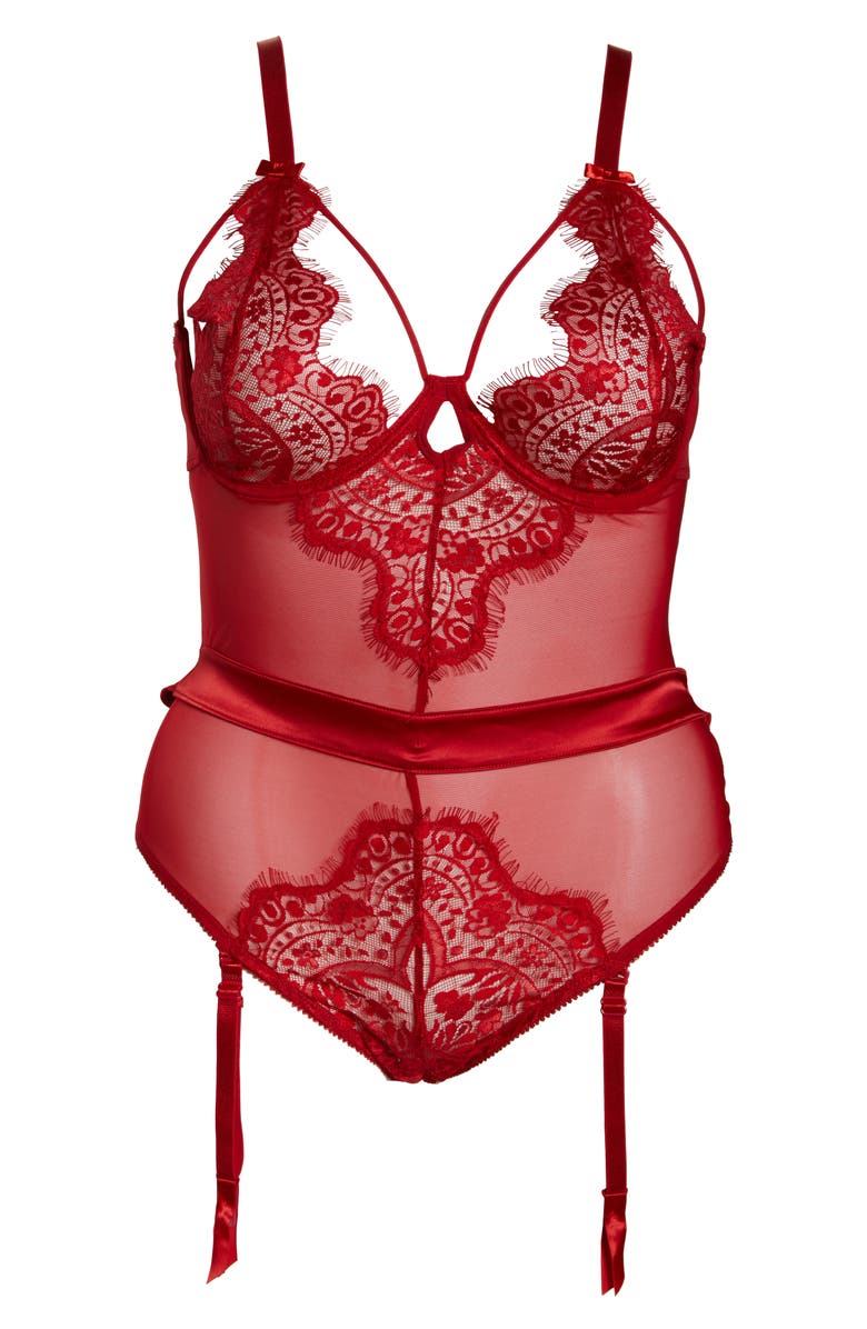 Oh La La Cheri Eyelash Curves Lace Teddy, Alternate, color, 