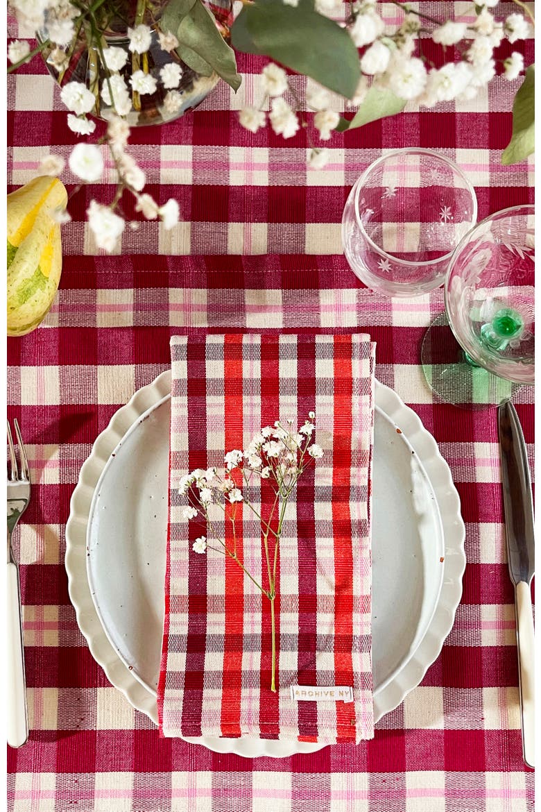 Noel Red Plaid Cotton Napkins, Set of 4, Alternate, color, Red