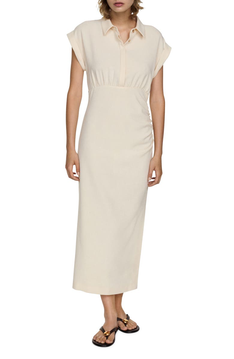 MANGO Ruched Maxi Shirtdress, Main, color,