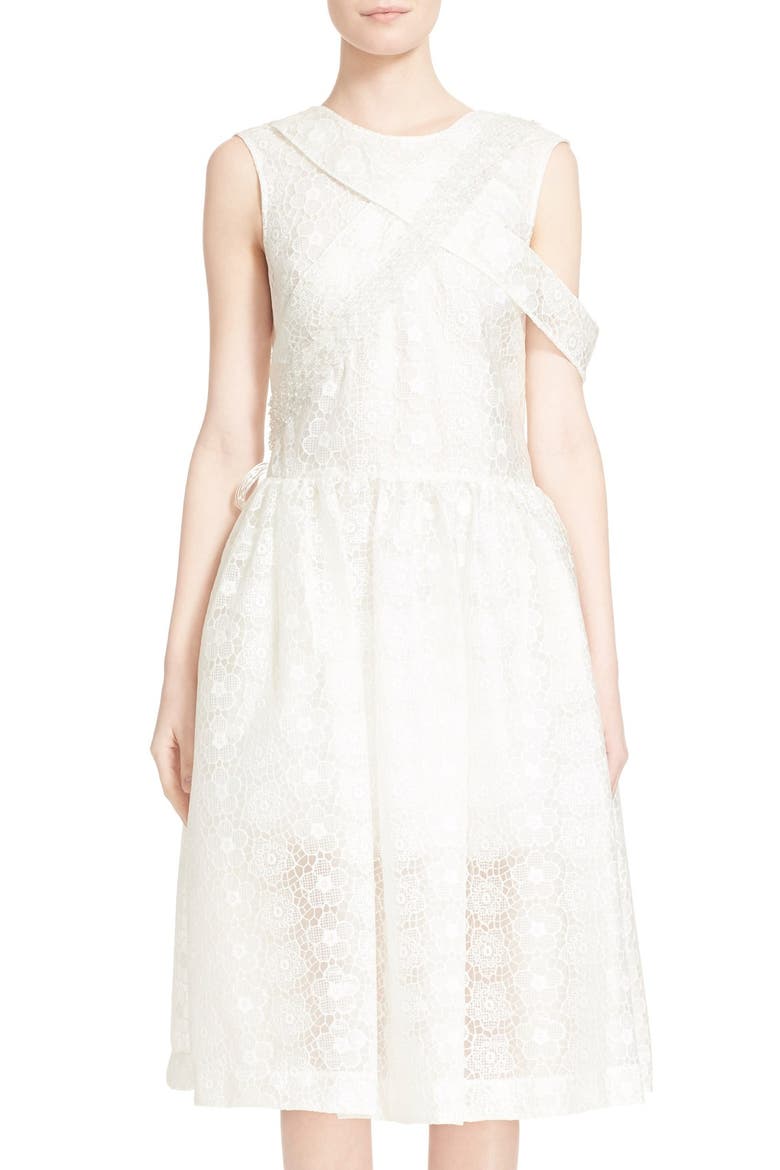 Bonded Lace Fit & Flare Dress, Main, color, CREAM