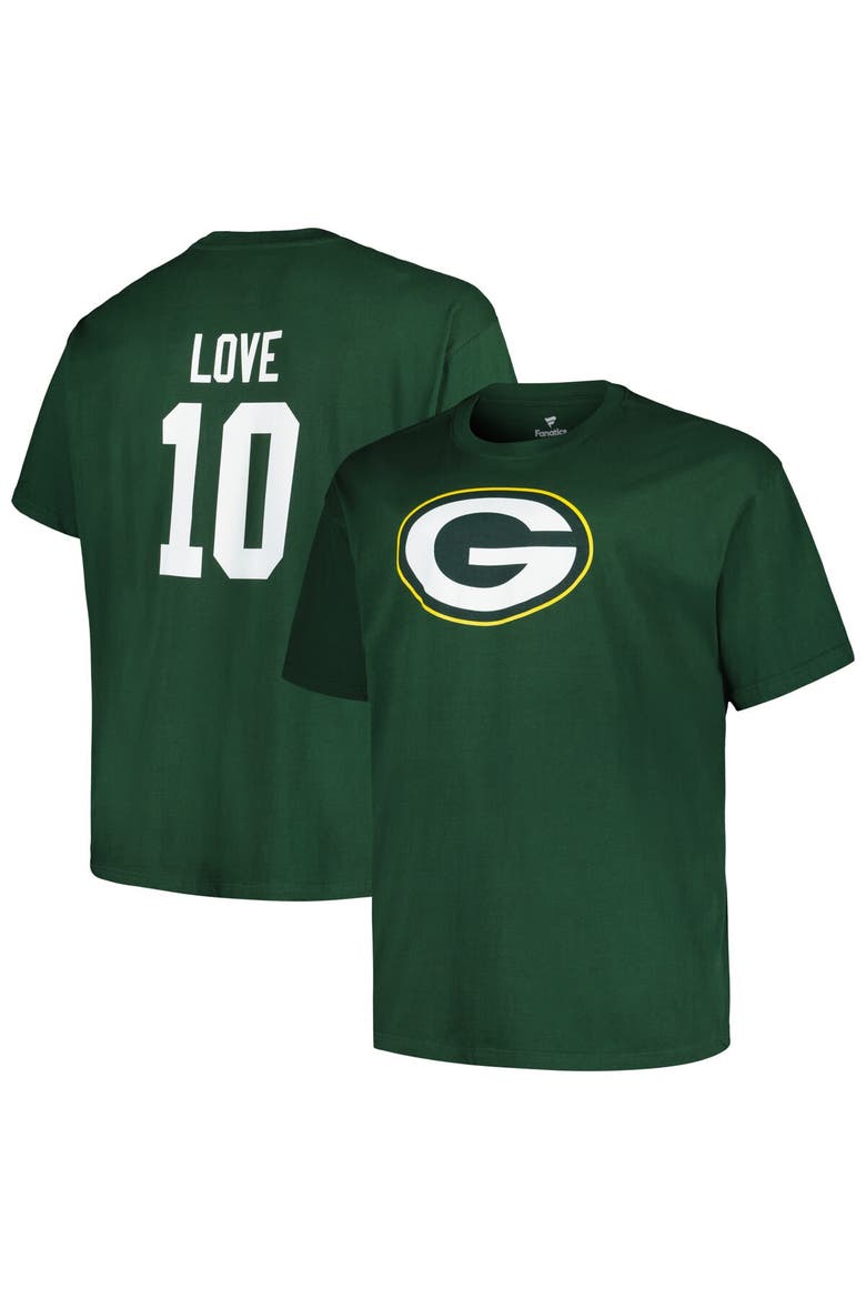 Men's Fanatics Branded Jordan Love Green Green Bay Packers Big & Tall Player Name & Number T-Shirt, Main, color, Green