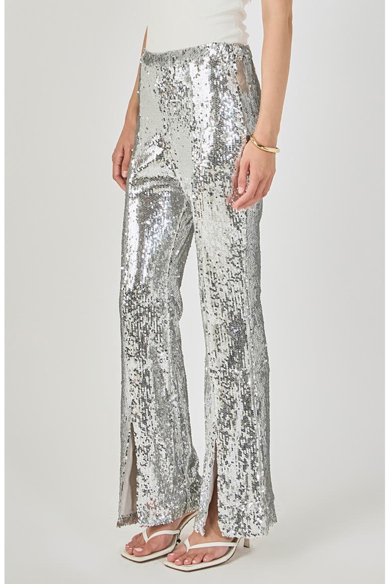 Sequin Slit Leg Flare Pants, Alternate, color, SILVER