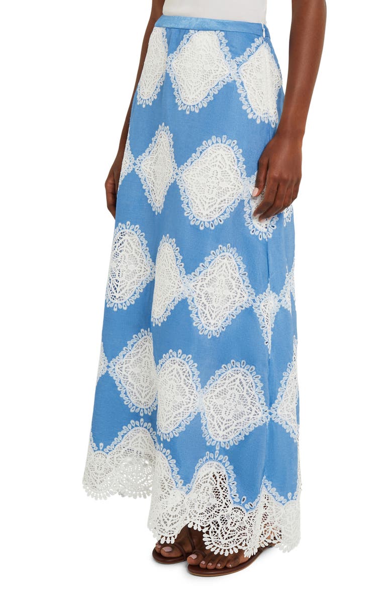 Lace Inset Maxi Skirt, Alternate, color, BLUE/WHITE