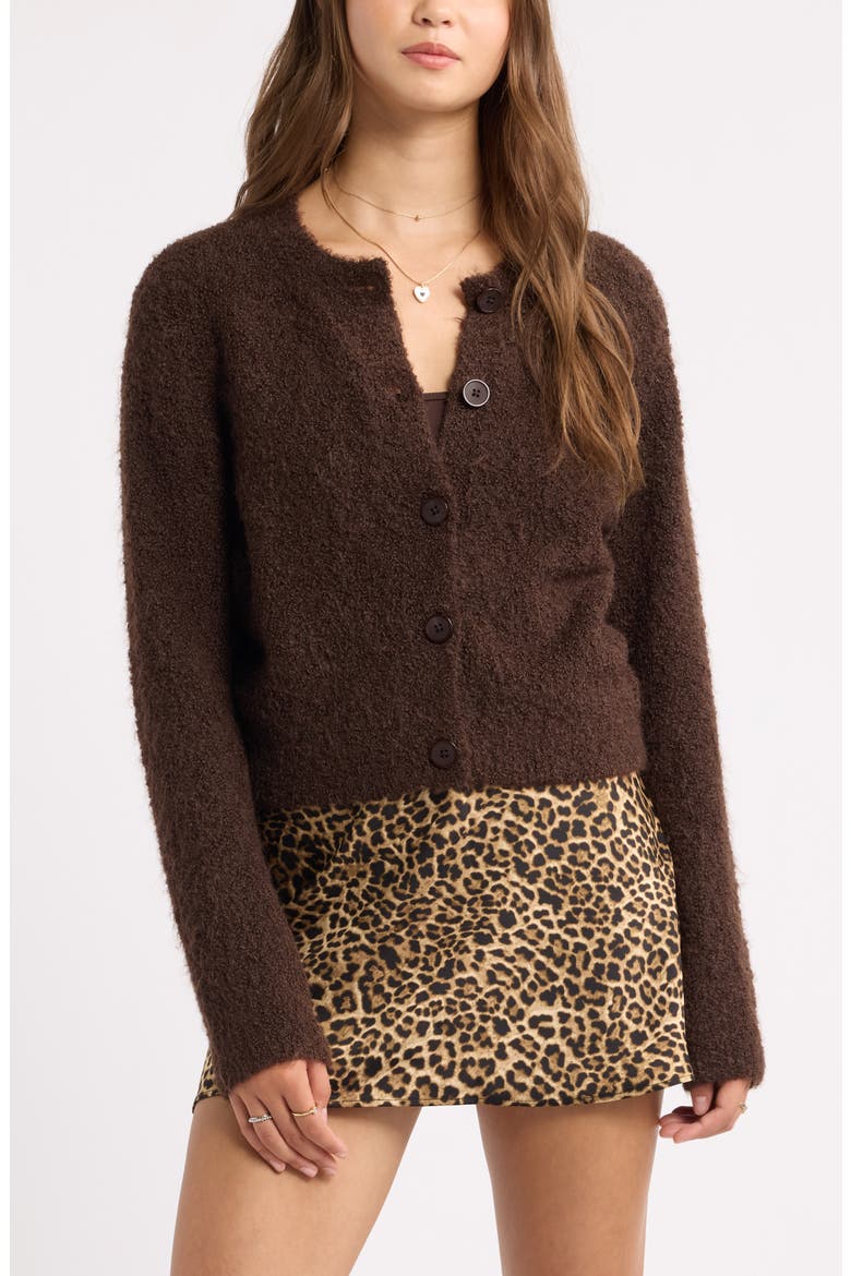 Bouclé Crewneck Cardigan, Main, color, BROWN COFFEE