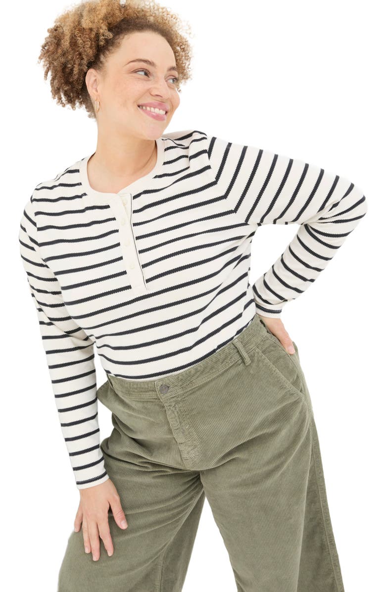 FatFace Women's Plus Size Hettie Stripe Henley Top, Main, color, 