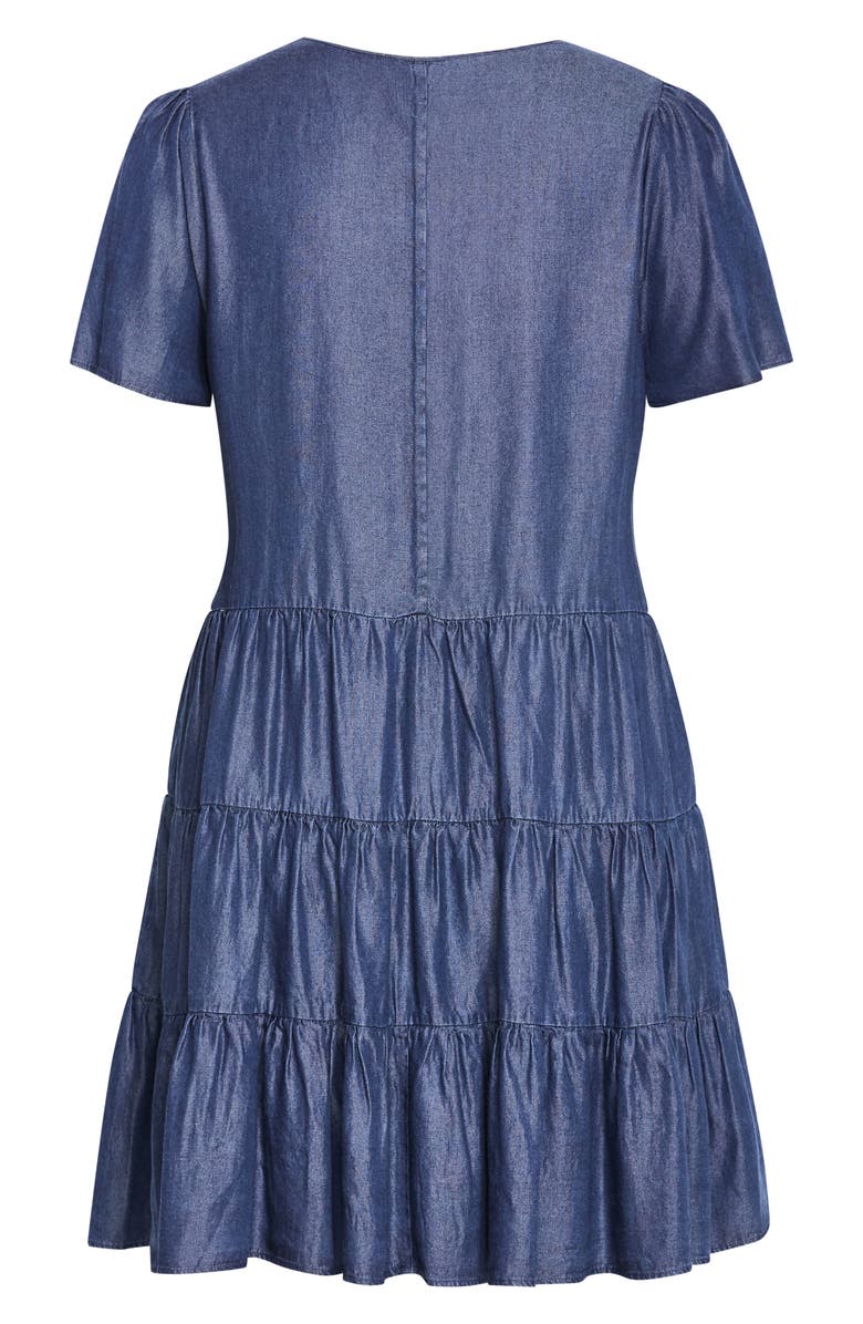 City Chic Tiered Denim Minidress, Alternate, color, Dark Denim
