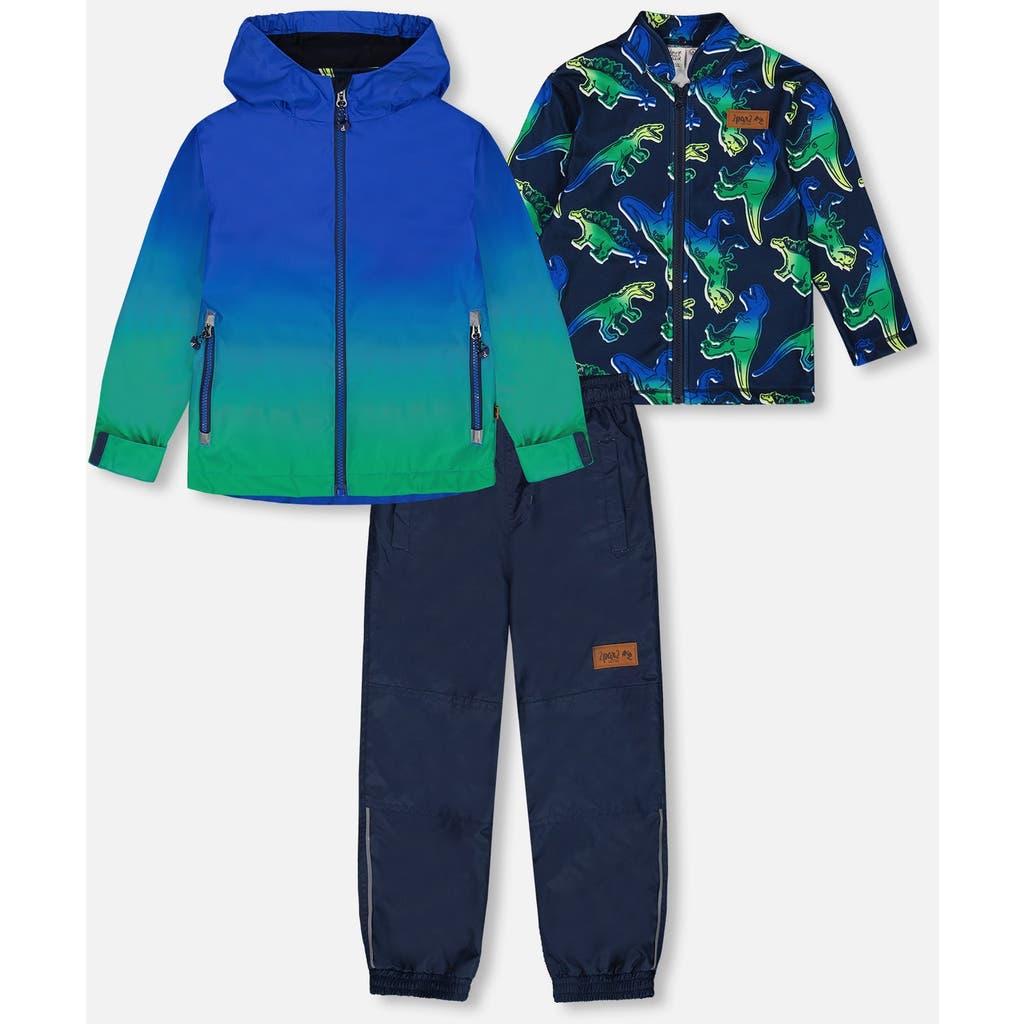 DEUX PAR DEUX DEUX PAR DEUX LITTLE BOY'S 3-IN-1 MID-SEASON OUTERWEAR SET ROYAL BLUE AND GREEN GRADIENT