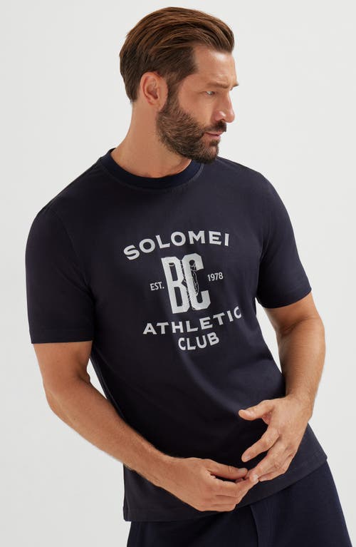 Brunello Cucinelli Blue Jersey Printed Crewneck T-shirt In Blue