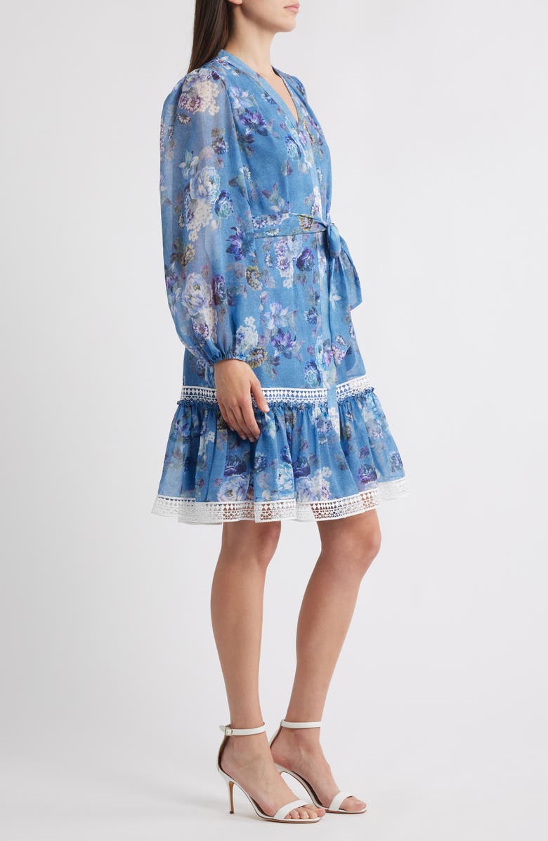 KOBI HALPERIN Elisa Tie Waist Long Sleeve Denim Dress, Alternate, color, Blue Multi