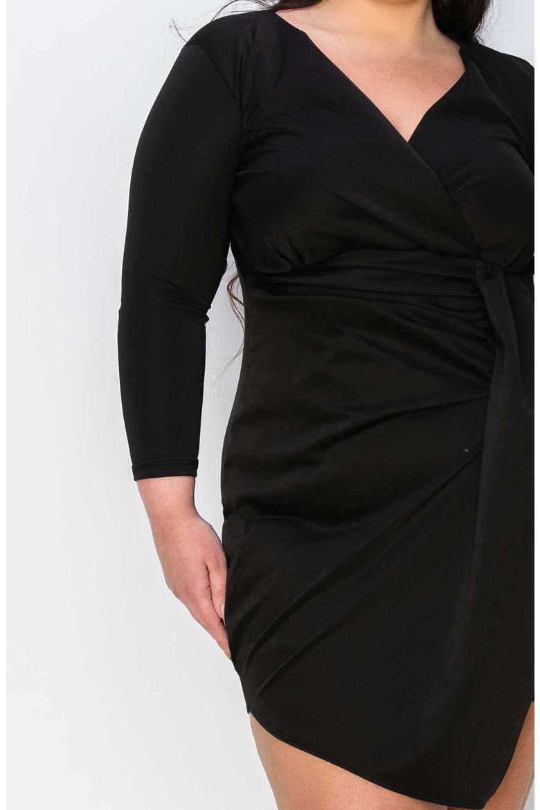 Raven Bracelet Sleeve Faux Wrap Body-Con Dress, Alternate, color, BLACK