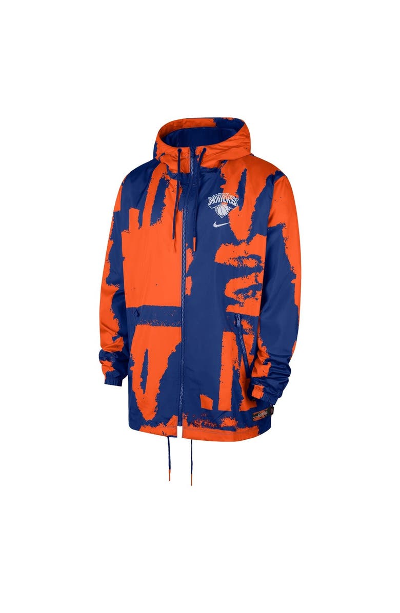 Nike Men's Nike  Blue/Orange New York Knicks Courtside Club Premium Woven Full-Zip Hooded Jacket, Alternate, color, Blue