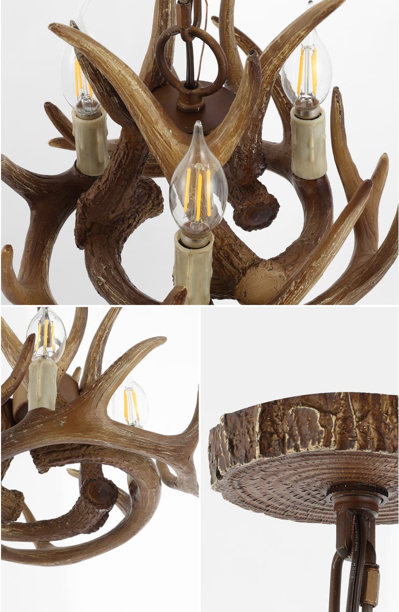 JONATHAN Y Nelle Adjustable Resin Antler 3-Light LED Chandelier, Alternate, color, Brown
