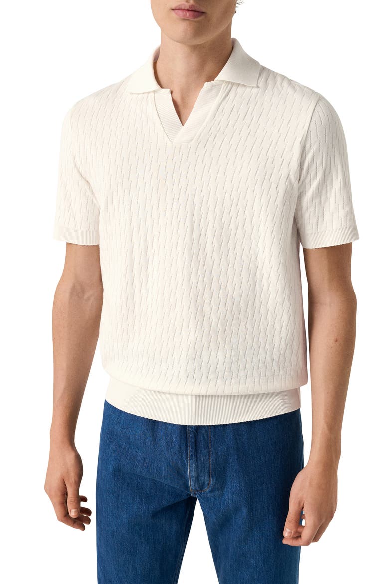 Open Collar Jacquard Polo, Main, color, NATURAL