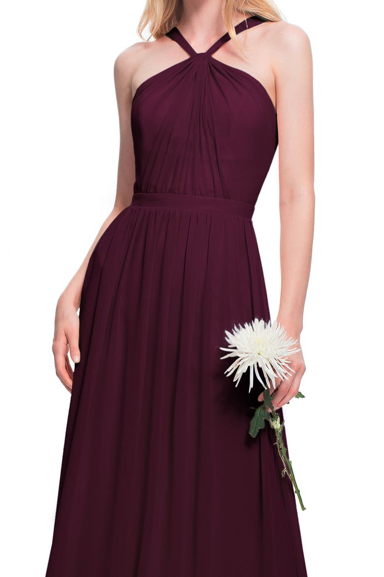 Halter Chiffon A-Line Gown, Alternate, color, WINE