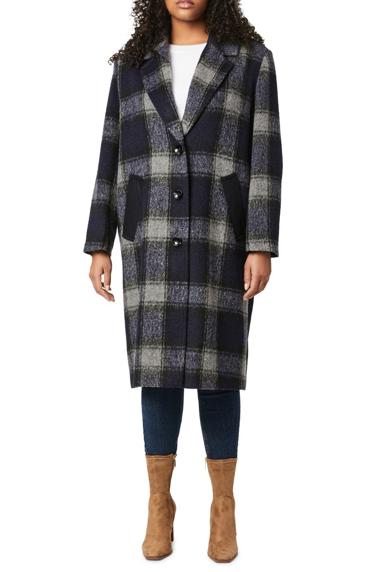 Plaid Wool Coat, Main, color, NAVY