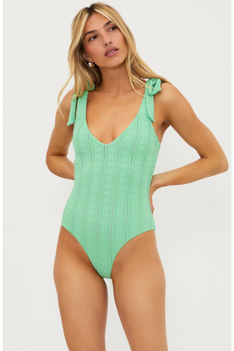 Akira Embroidered One-Piece Swimsuit, Alternate, color, SAGE BLOOM JACQUARD