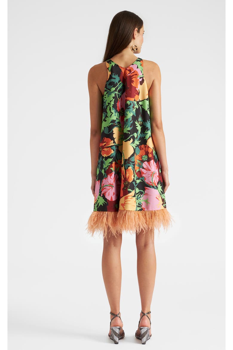 La Fenice Mini Dress With Feathers, Alternate, color, Wonderland Black
