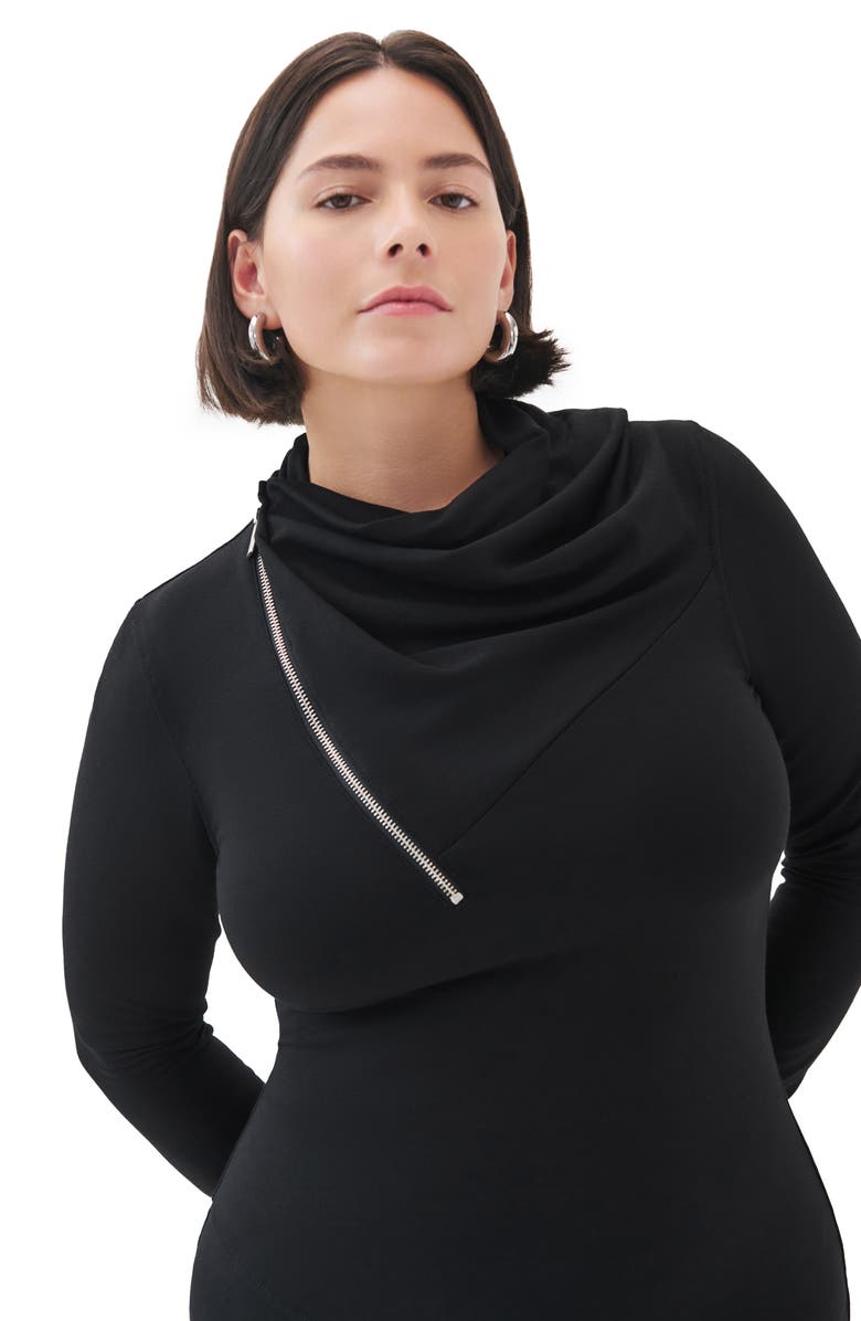 Marcella Broome Asymmetric Half Zip Long Sleee Maxi Dress, Alternate, color, Black