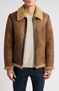 Schott NYC Genuine Shearling Collar Sheepskin Bomber Jacket