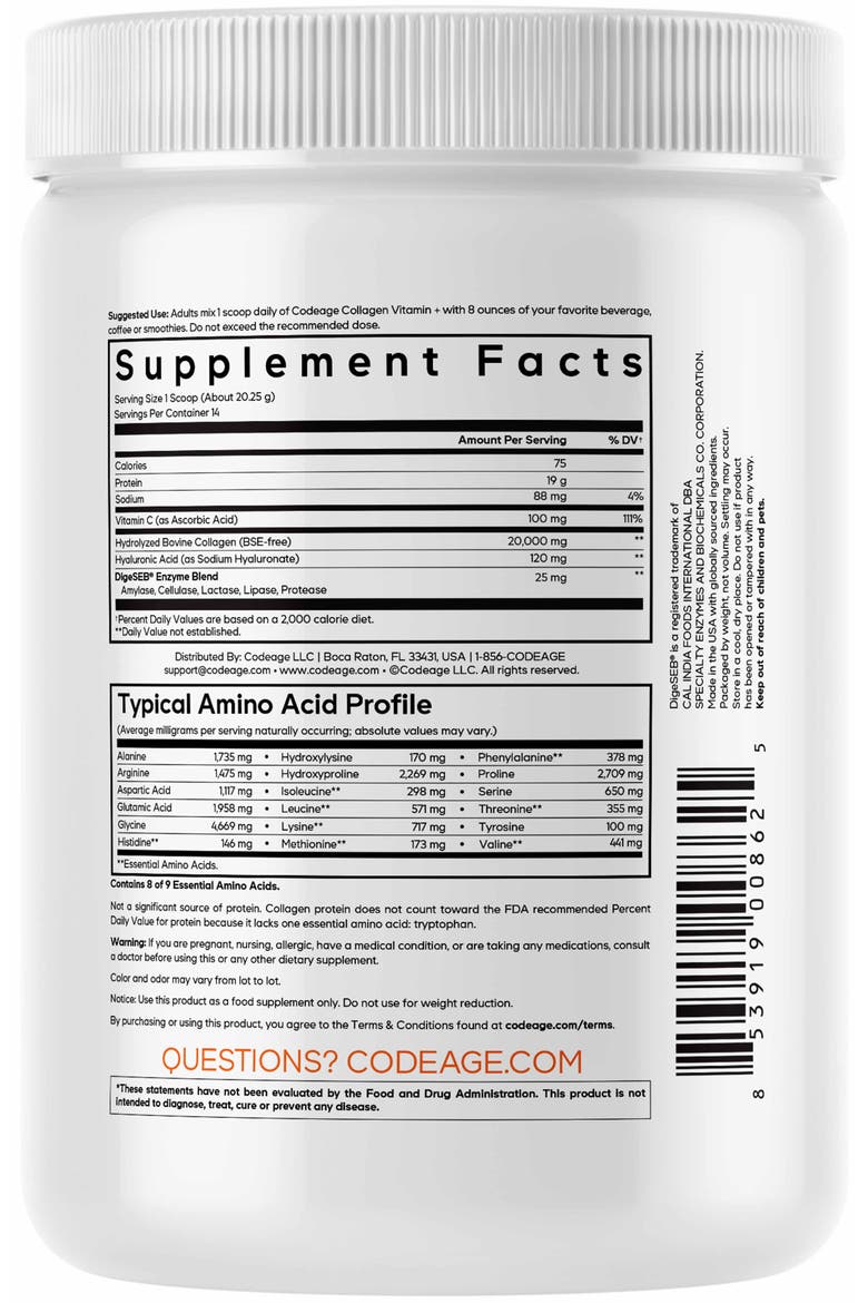 Collagen Peptides Powder + Vitamin C, Alternate, color, White