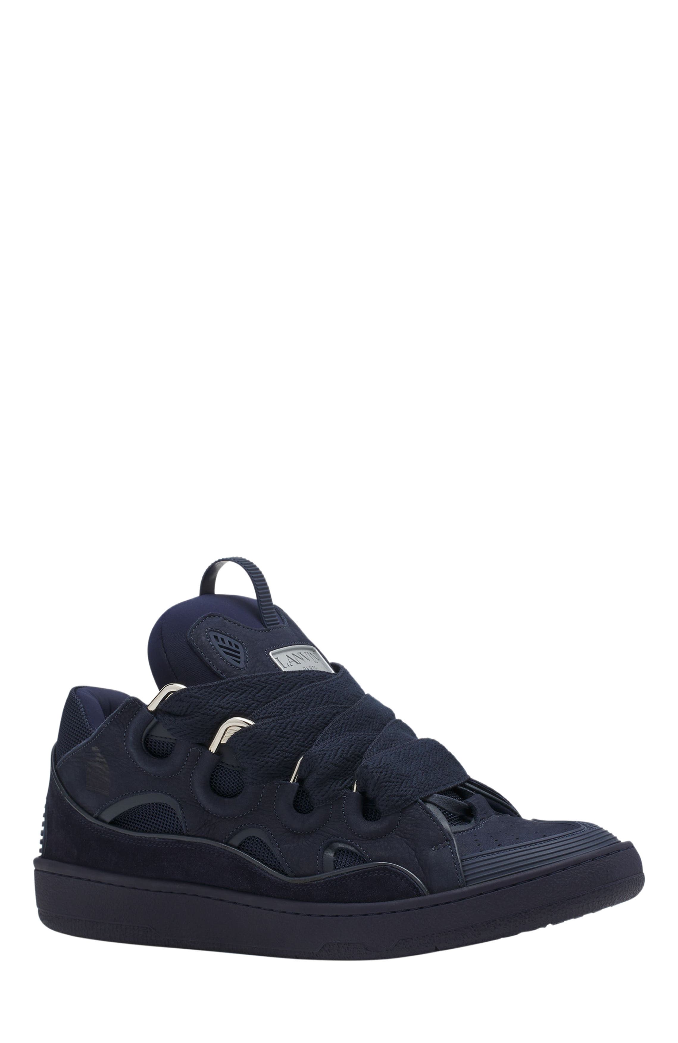 Curb Leather Sneakers, Alternate, color, Navy Blue