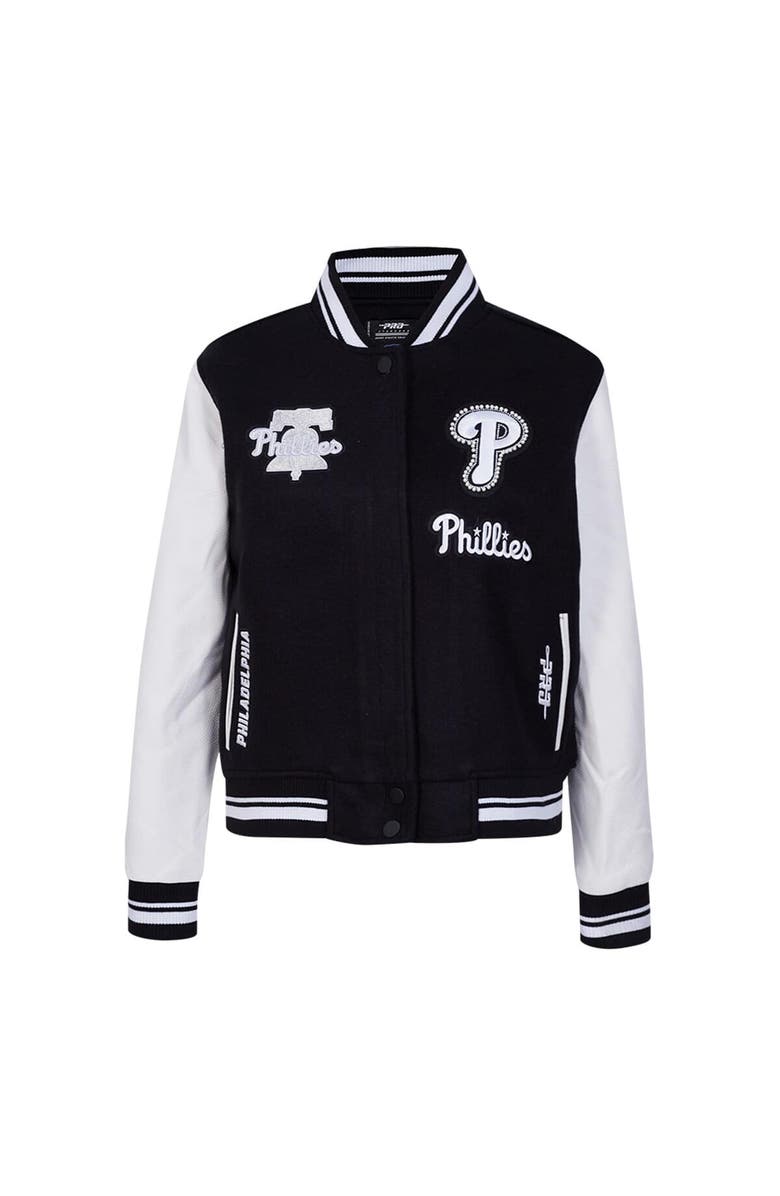 PRO STANDARD Women's Pro Standard Black Philadelphia Phillies Pearls Rib Wool Full-Zip Varsity Jacket, Alternate, color, Black
