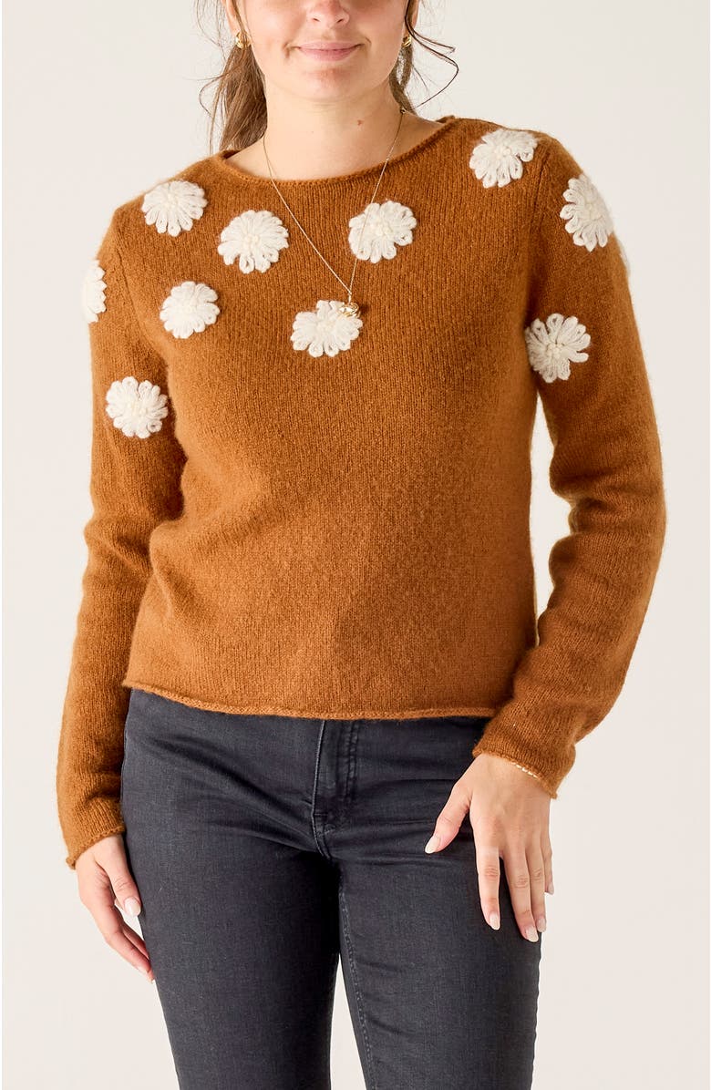 Voyageur by MERSEA Camellia Cashmere Embroidered Sweater, Main, color, Cinder/Ivory