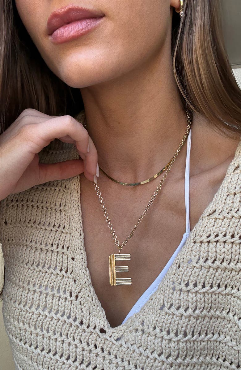 BaubleBar Oversize Etched Letter Initial Pendant Necklace, Alternate, color, Gold D