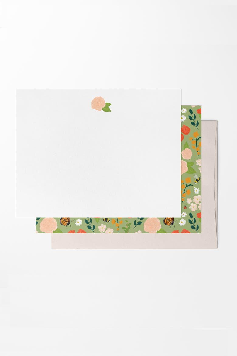 8 Boxed Garden Floral Notecards Stationery, Main, color, Green / Pink / Red