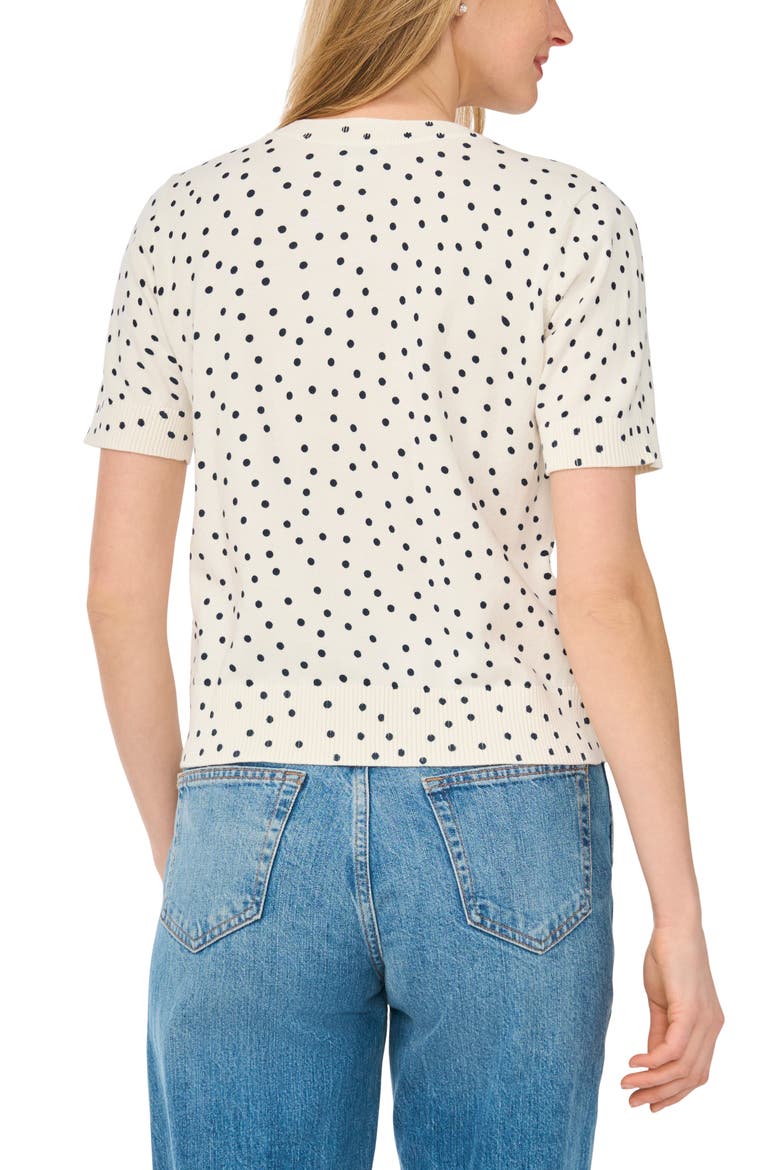 Printed Short Sleeve Cotton Sweater, Alternate, color, DRESS BLUE DOT