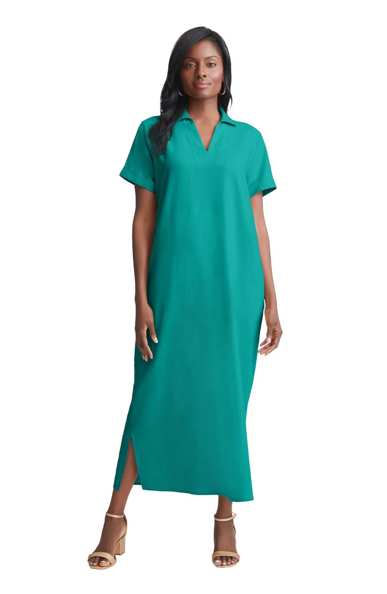 Jessica London Linen Short Sleeve Maxi Dress, Main, color, Waterfall