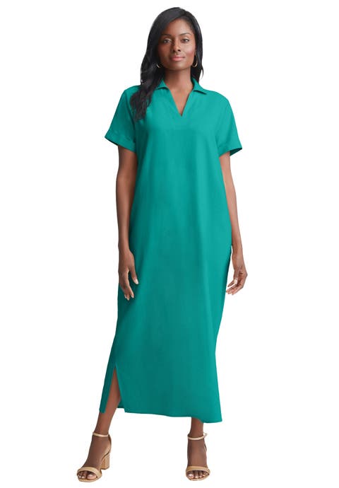 Linen Short Sleeve Maxi Dress (Plus)