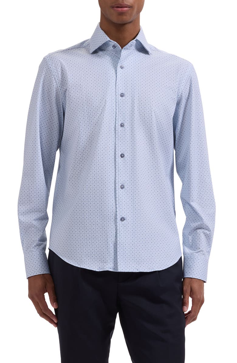 Bugatchi Devon OoohCotton<sup>®</sup> Tile Geo Print Button-Up Shirt, Main, color, Ether