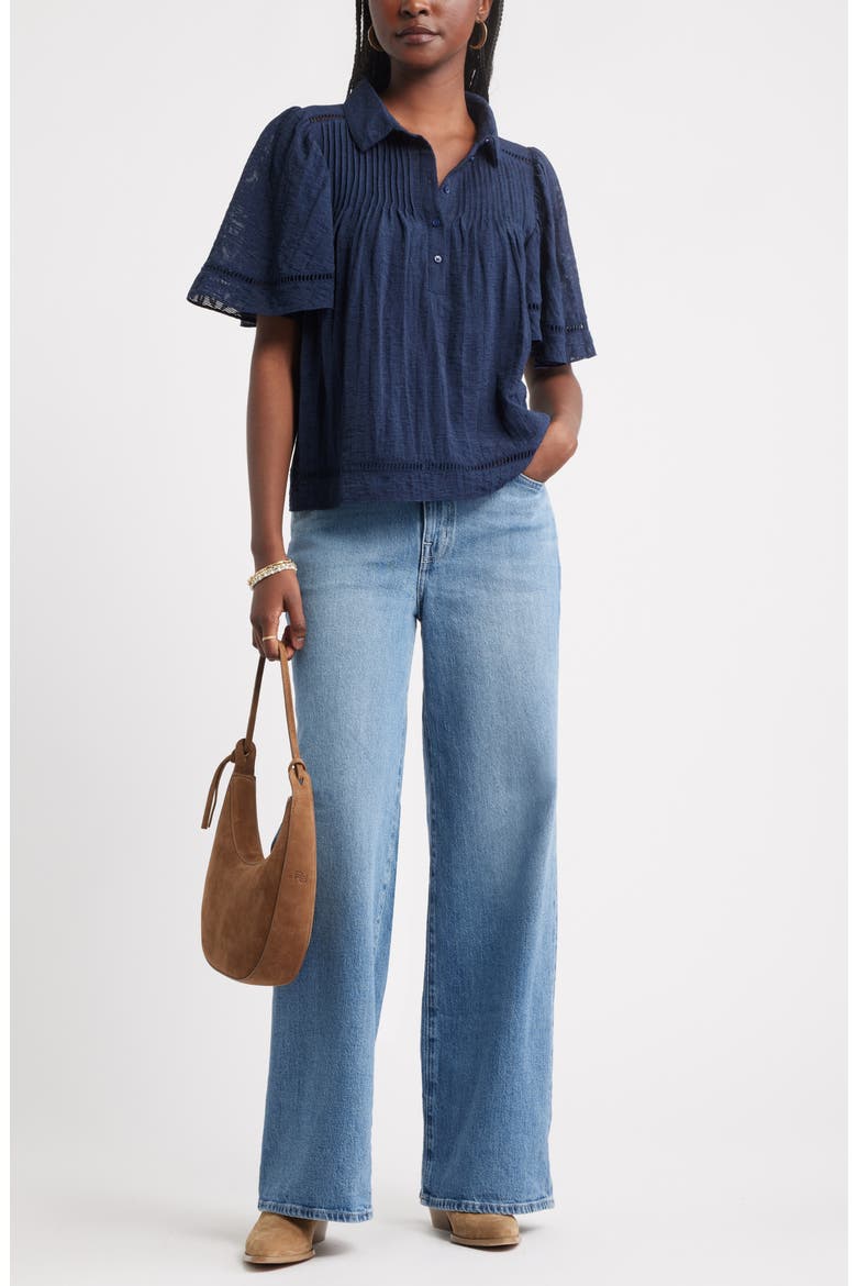 Flutter Sleeve Popover Top, Alternate, color, NAVY STILL