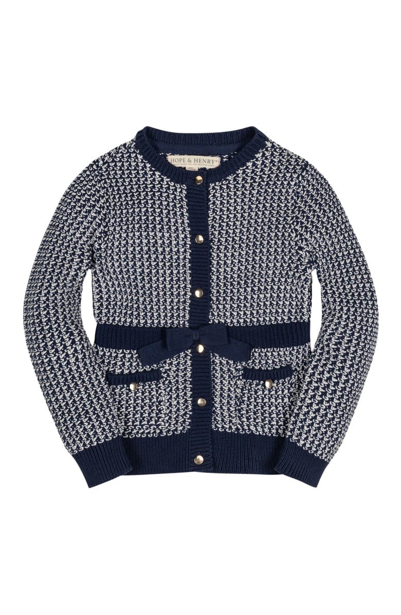 Hope & Henry Baby Girls' Organic Fancy Tweed Cardigan, Infant, Main, color, Chunky Navy Tweed