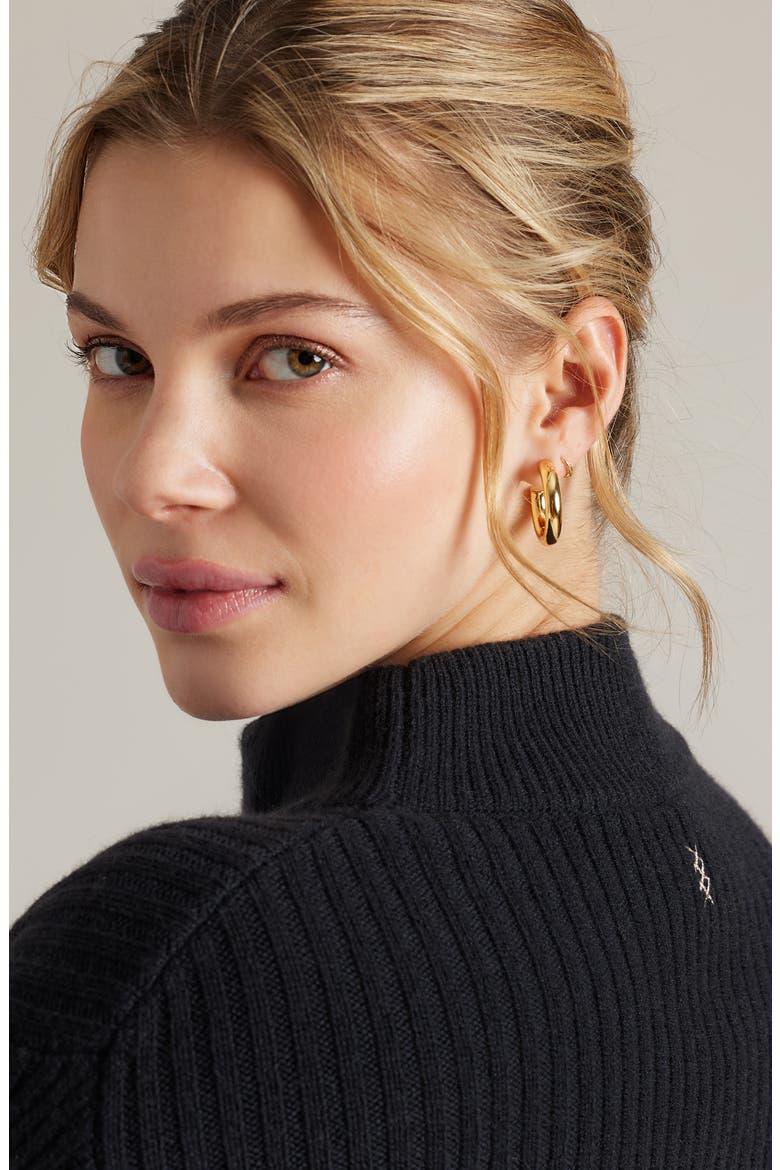 Mock Neck Cashmere & Wool Rib Sweater, Alternate, color, BLACK