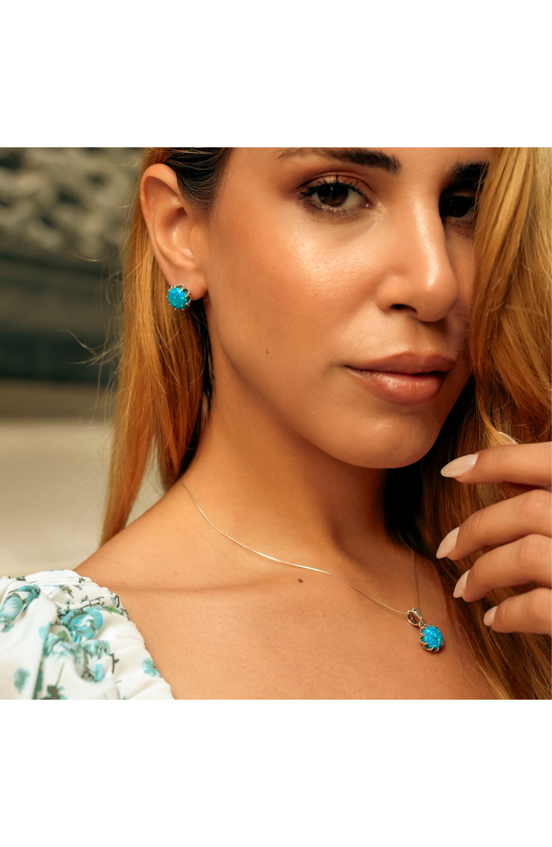 Spero London Round Opal High Quality Sterling Silver Pendant Necklace, Alternate, color, Dark Opal