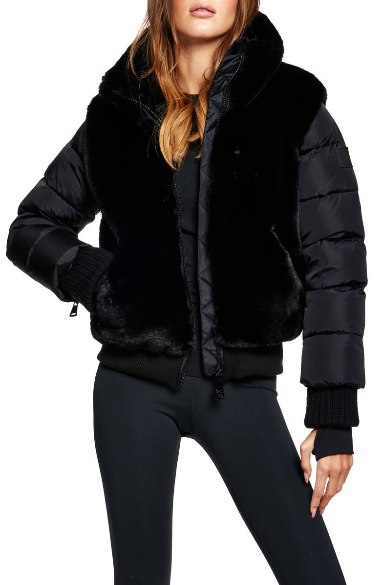 SAM. Carlie Faux Fur Quilted Down Puffer Jacket, Main, color, Black/ Black